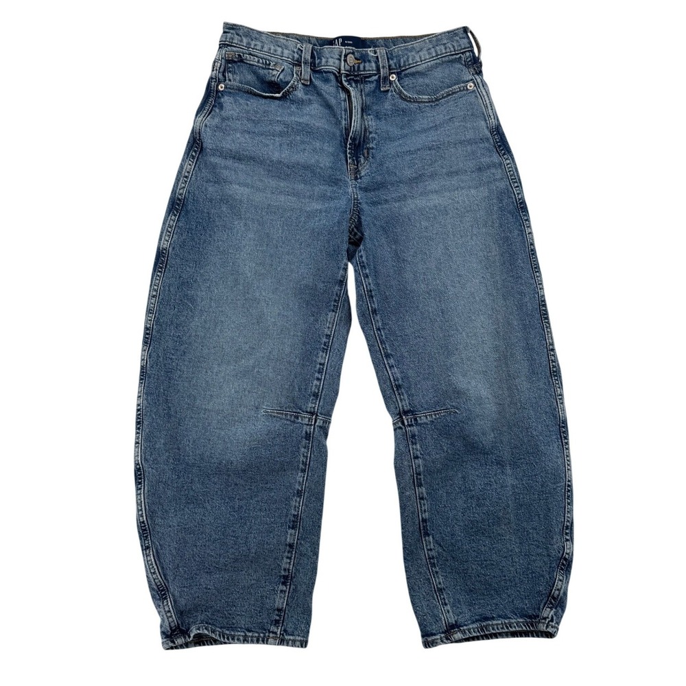 Gap Barrel Jeans Womens 6/28 Short Medium Indigo Excellent Curved Leg High Rise